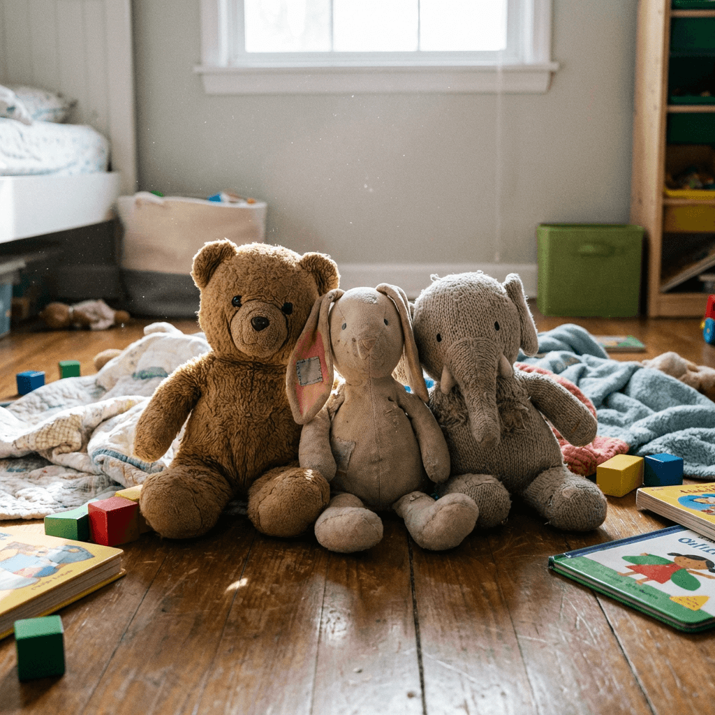 Ein Kind umarmt sein Kuscheltier