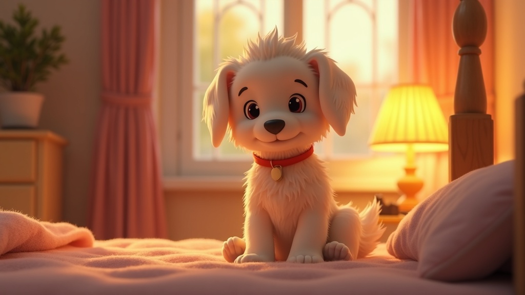 Ein Kind mit seinem Plueschhund in einer neuen Wohnung